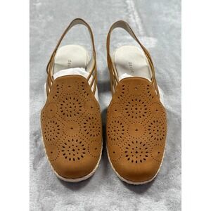 NWOT David Tate Womens Size 11 Leather Espadrille Slingback Wedge Sandal Boho
